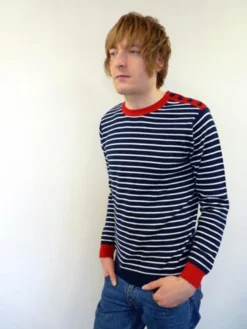 'Breton' MADCAP Mens Retro Mod Stripe Jumper (N)