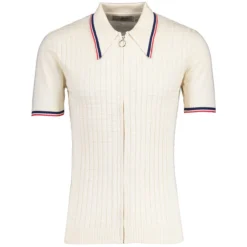 Cannon Mod Grid Check Big Collar Ring Zip Knitted Polo Snow White